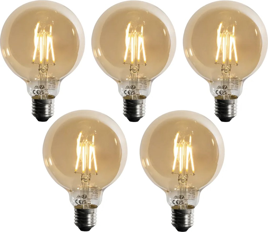 Комплект от 5 E27 3-степенна димируема LED крушка Златиста G95 4W 450 lm 2700K