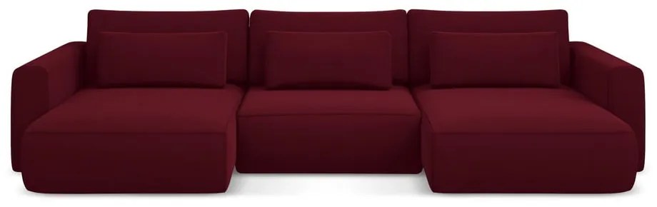 Бордо кадифен разтегателен ъглов диван с място за съхранение (U форма) Kapua – Makamii