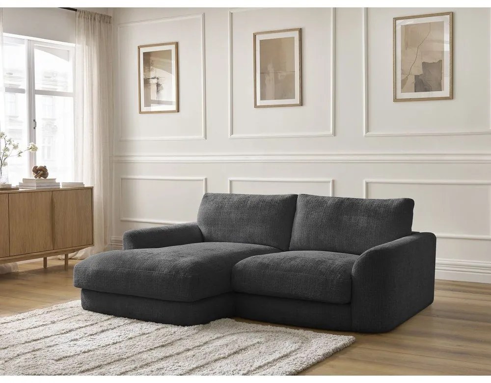 Черен шенилов ъглов диван (ляв ъгъл) Leonore – Bobochic Paris