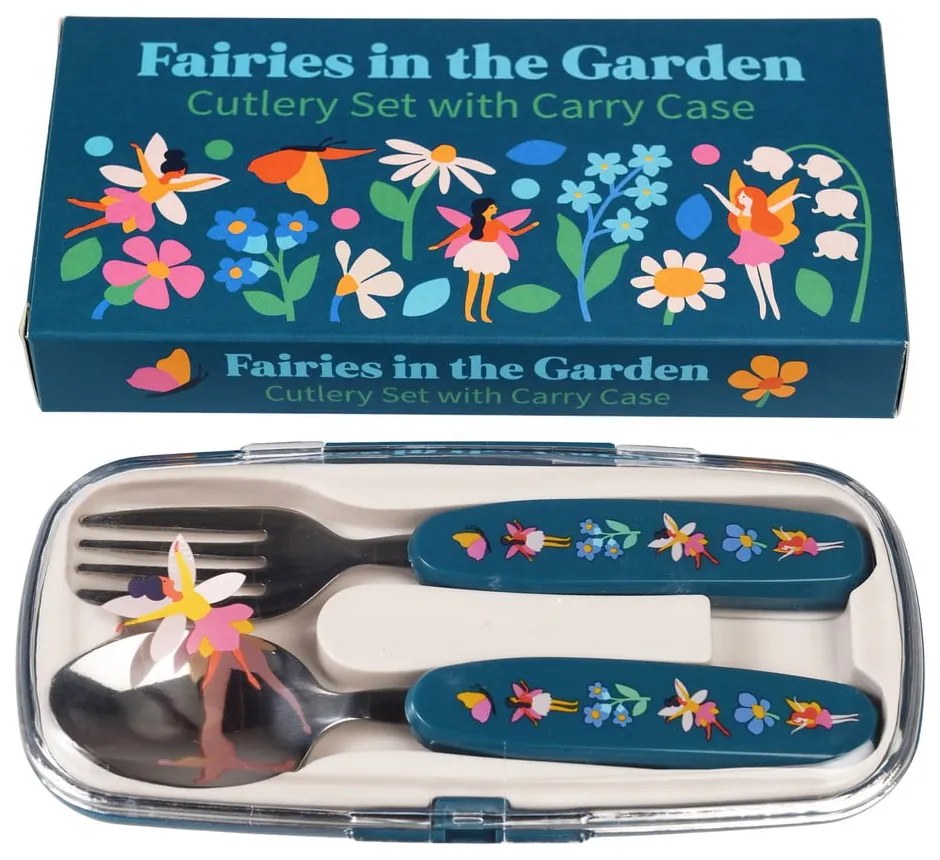 Син детски прибори за хранене 2 бр. от неръждаема стомана Fairies in the Garden – Rex London