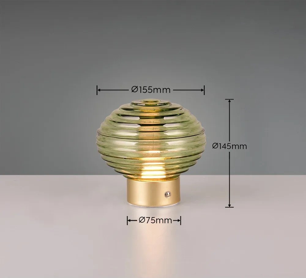 Димируема настолна LED лампа в зелено и златисто със стъклен абажур (височина 14,5 см) Earl - Reality