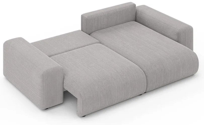 Светлосив разтегателен ъглов диван с място за съхранение от рипсено кадифе (променлив) Luma – Ropez