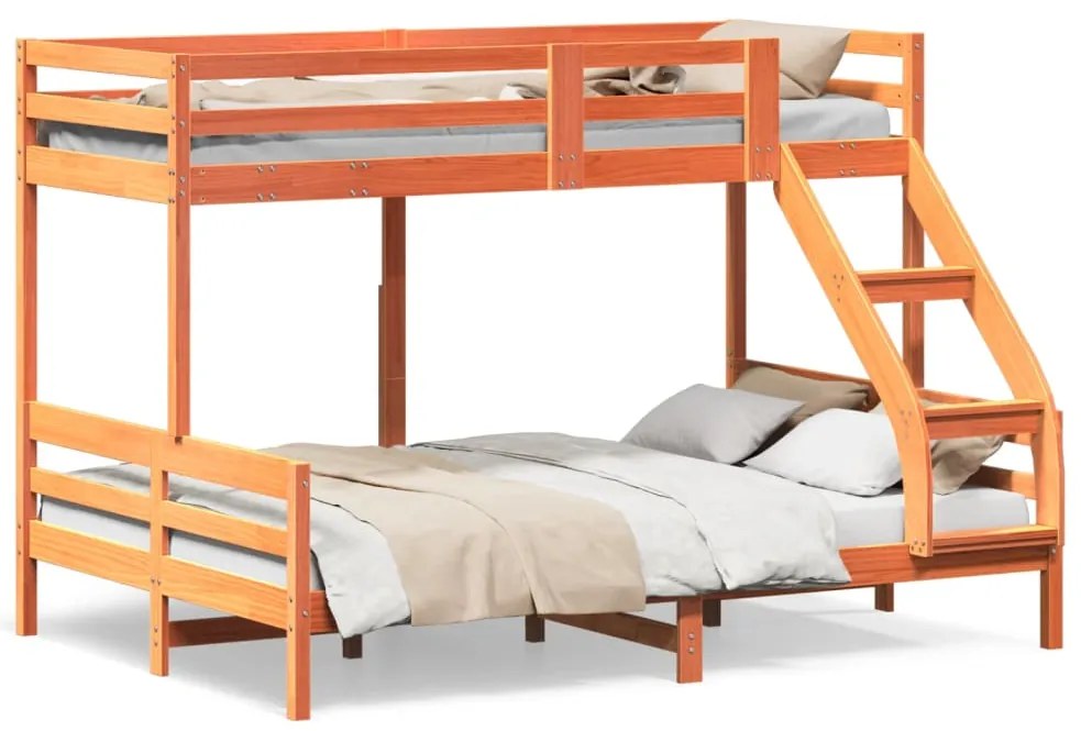 3207184 vidaXL Двуетажно легло, 80x200/140x200 см, восъчнокафяво, бор масив