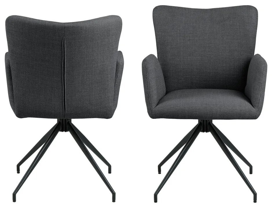 Тъмносиви тапицирани трапезни столове в комплект с подлакътници 2 бр. Laura – Actona