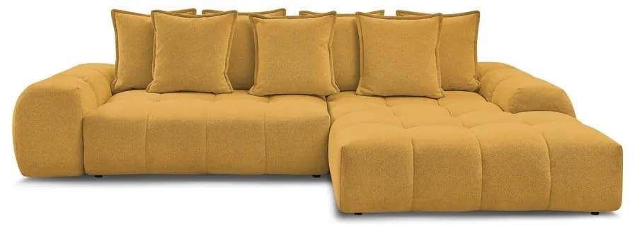 Шенилов сгъваем/с място за съхранение ъглов диван в цвят горчица (десен ъгъл) Everest – Bobochic Paris