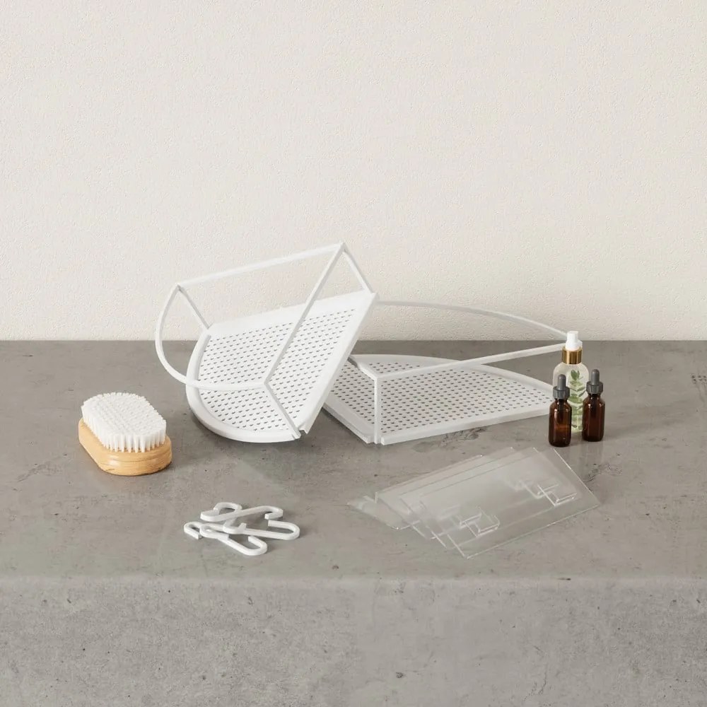 Бели ъглови самоносещи стоманени рафтове за баня 2 бр. Cubiko - Umbra