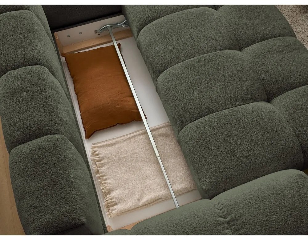 Зелен шенилов сгъваем/с място за съхранение ъглов диван (десен ъгъл/L форма) Everest – Bobochic Paris