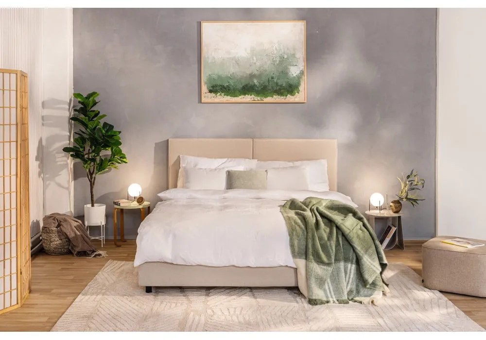 Бежово тапицирано двойно легло с място за съхранение и матрак с решетка 180x200 cm Myra Bold - Bonami Selection