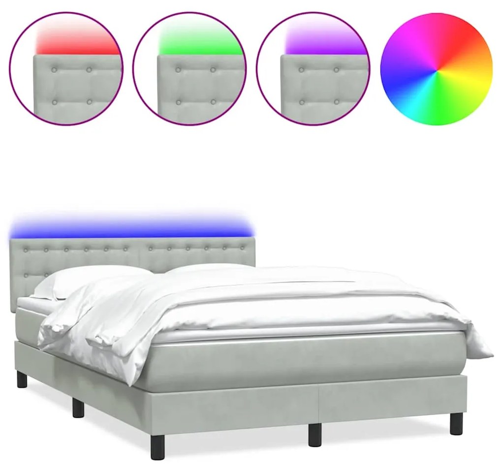 3317265 vidaXL Боксспринг легло с матрак и LED, светлосиво, 140x210 см, кадифе