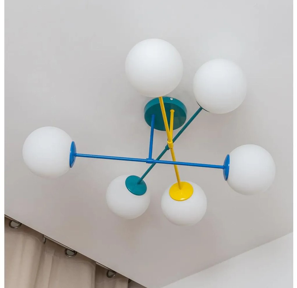 Плафон MOON 6xE27/15W/230V тюркоаз/жълто/синьо