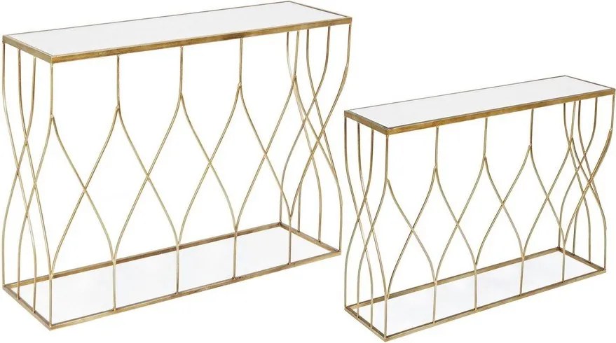 Конзолни маси в комплект 2 бр. със стъклен плот в златист цвят 33x104 cm Elenor – Bizzotto