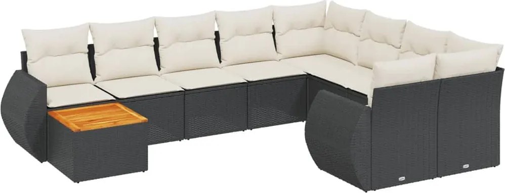 3257498 vidaXL Градински комплект диван с възглавници 10 части черен полиратан