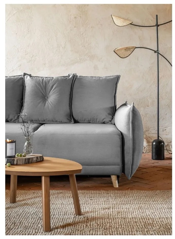 Ъглов разтегателен диван от сив велур (променлив) Lazy Lukka - Miuform