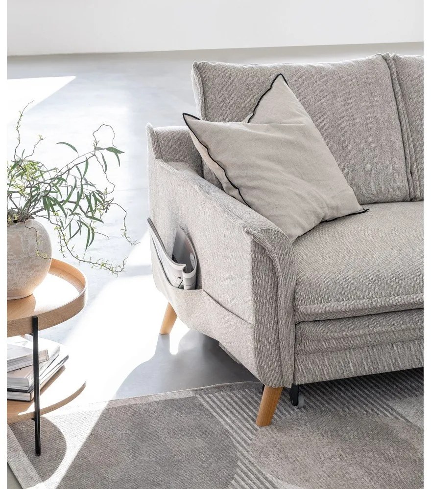 Сиво-бежов разтегателен/с място за съхранение ъглов диван (десен ъгъл) Charming Charlie – Miuform