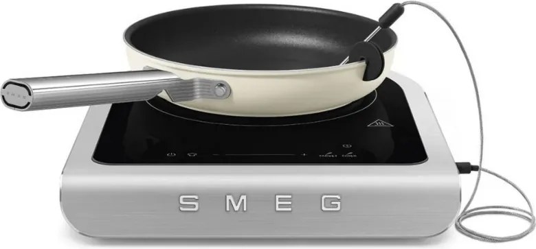 Преносим индукционен котлон Smeg PIC01WHMEU, 2100 W, Керамично стъкло, Таймер, LED дисплей, Бял мат