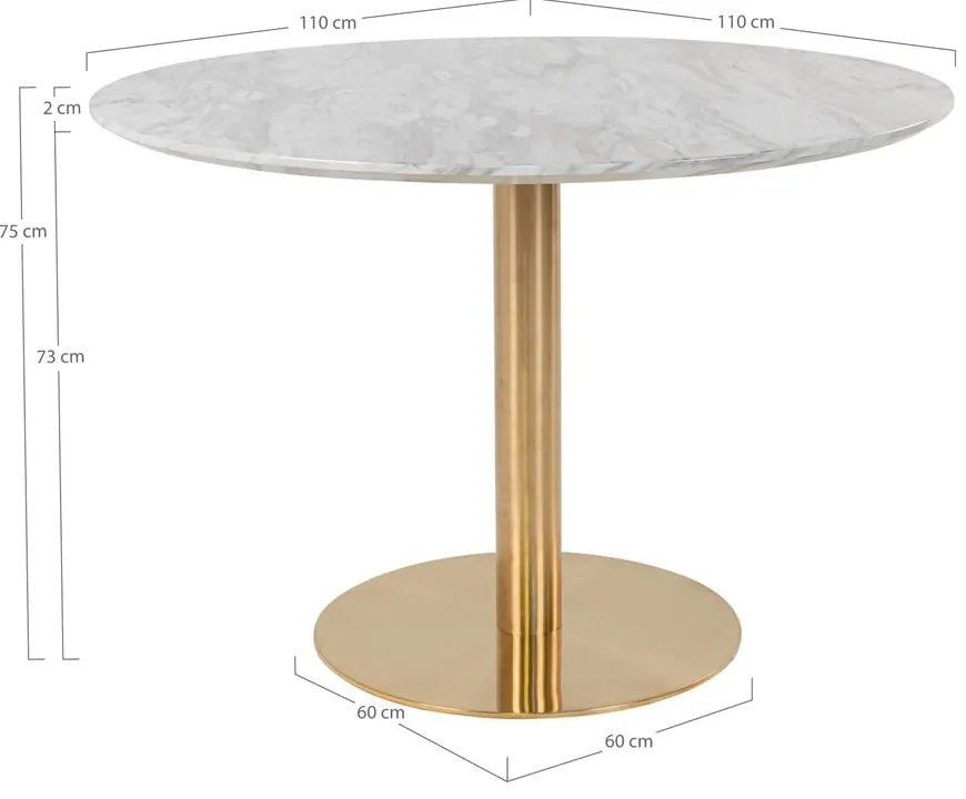 Кръгла маса за хранене с мраморен плот ø 110 cm Bolzano - House Nordic