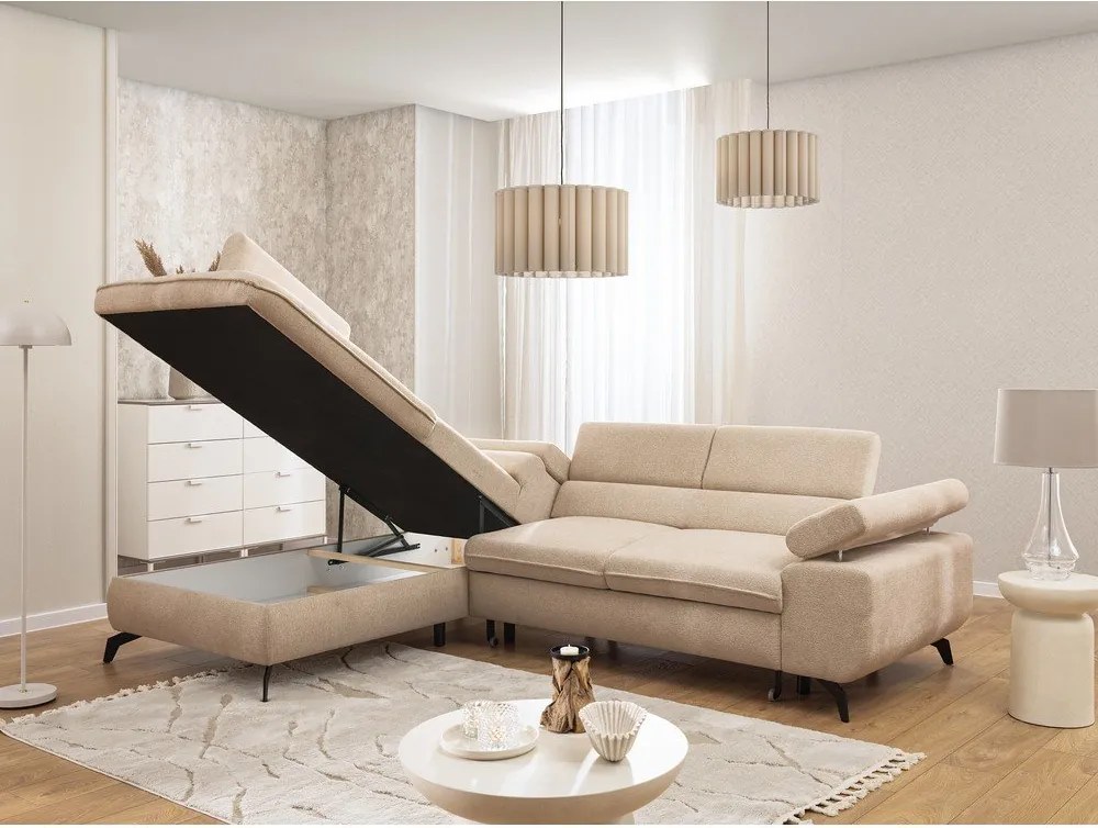 Бежов шенилов ъглов диван (ляв ъгъл L форма) Marbeya – Ropez