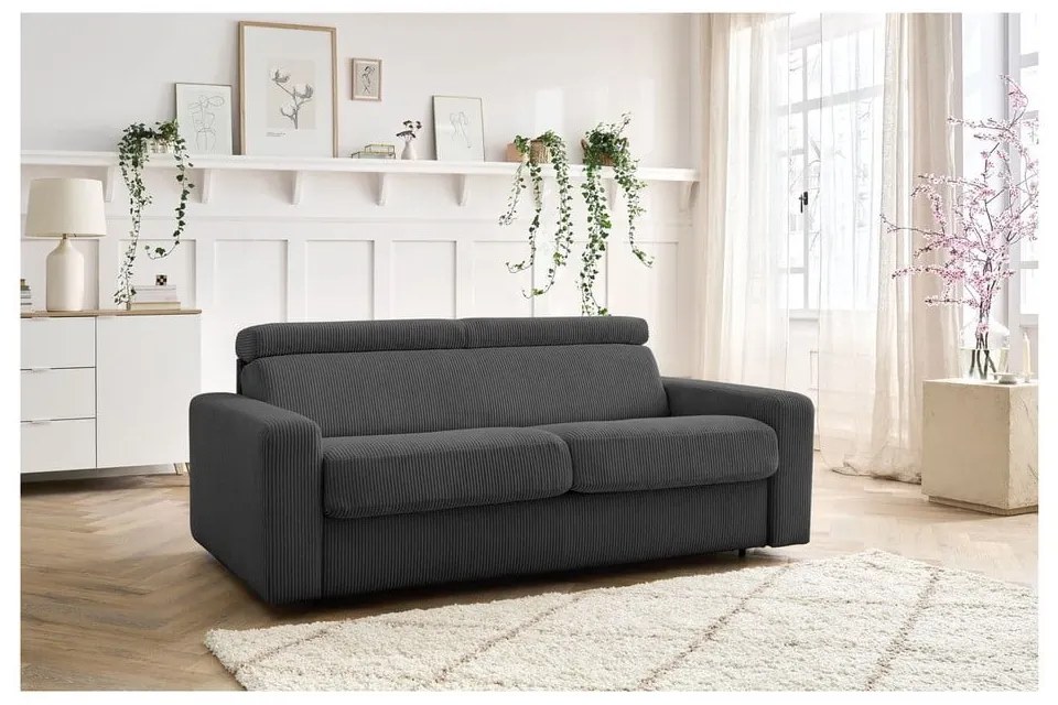 Тъмносив разтегателен диван от рипсено кадифе 215 cm Monaco – Bobochic Paris