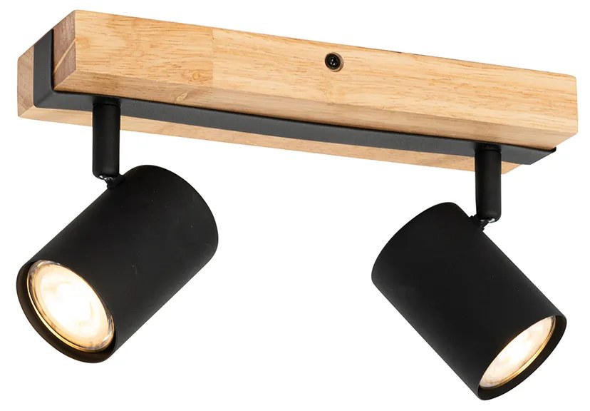 Таванна лампа черна с дърво 2-светлина регулируема правоъгълна - Jeana