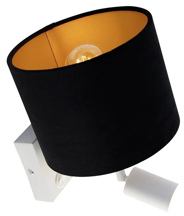 Стенна лампа бяла с лампа за четене и абажур 18 см черен - Brescia