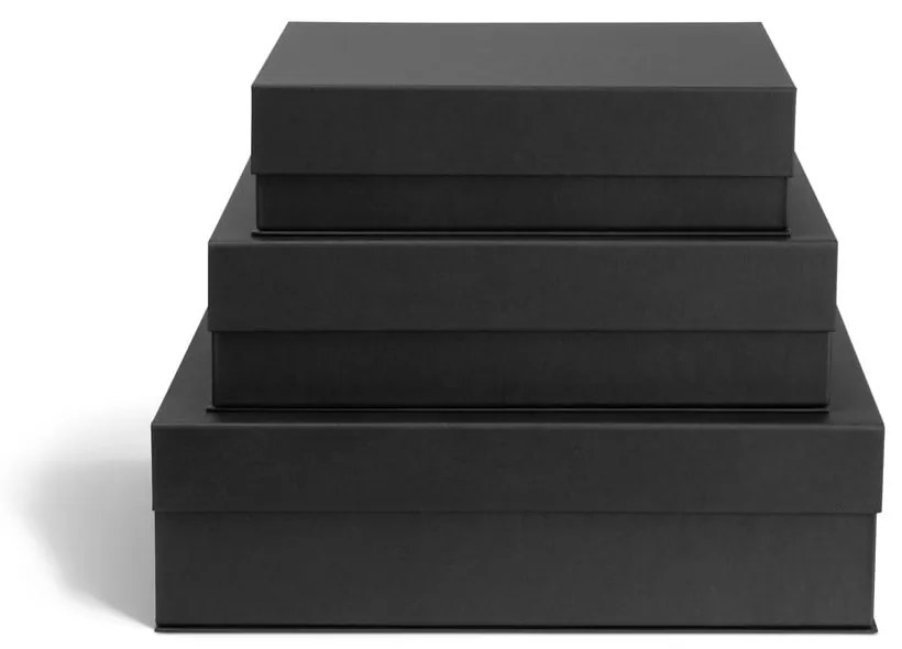 Тъмносиви картонени кутии за съхранение в комплект 3 бр. с капаци 42,5x29,5x13 cm Kian Paper Laminate – Bigso