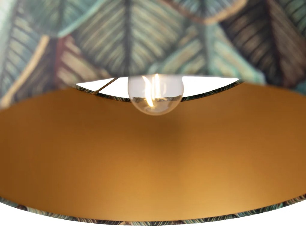 Висяща лампа черна с абажур с листа и златист интериор 35 см - Cava