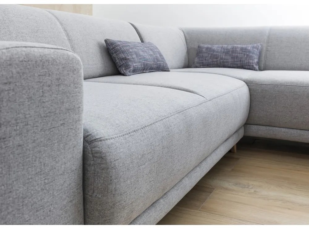 Светлосив разтегателен/с място за съхранение ъглов диван (десен ъгъл/L форма) Classy Sophie – Miuform