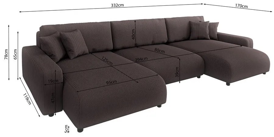 Кафяв ъглов диван с място за съхранение от рипсено кадифе Sara – Ropez
