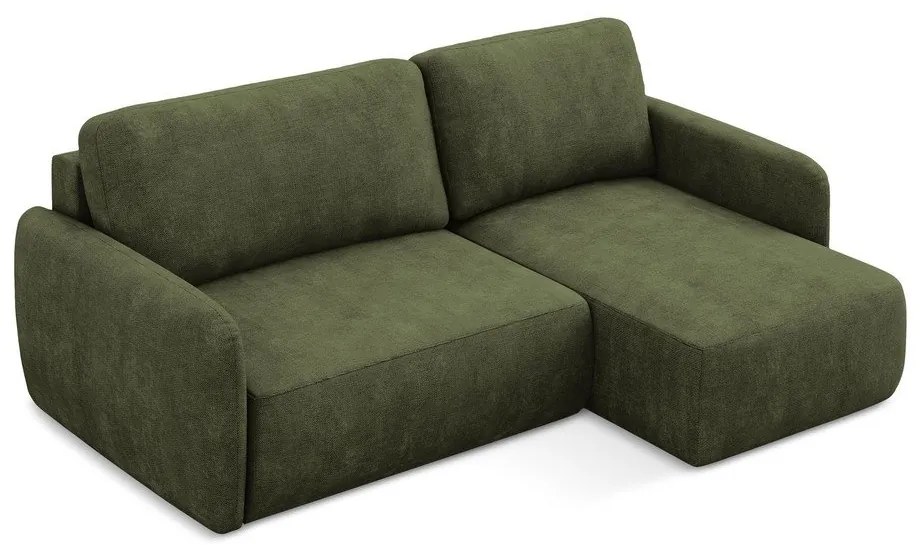 Зелен шенилов разтегателен ъглов диван с място за съхранение (десен ъгъл) Lilo – Makamii