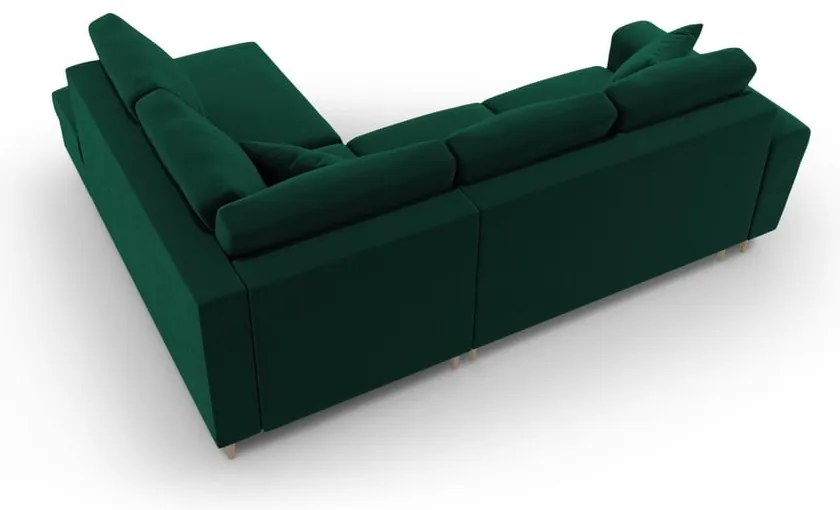 Зелен кадифен разтегателен ъглов диван с място за съхранение (десен ъгъл/L форма) Kyoto – Cosmopolitan Design