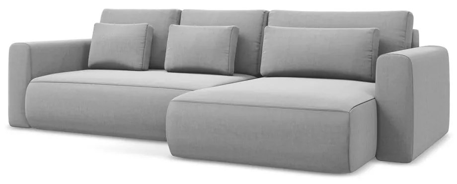 Светлосив кадифен разтегателен ъглов диван с място за съхранение (десен ъгъл) Kapua – Makamii