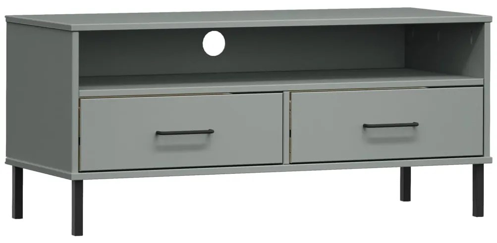 351025 vidaXL ТВ шкаф с метални крака сив бор масив OSLO