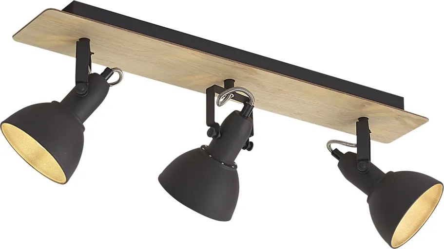 Таванен прожектор черен с дърво 3 светлини въртящи се и накланящи се - Jakub