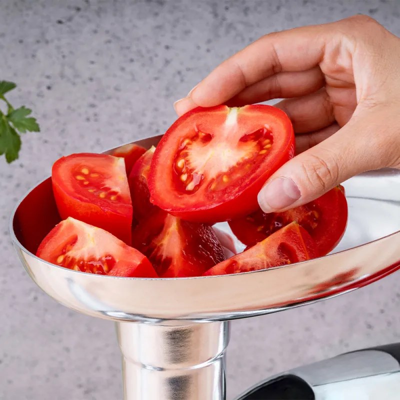 Месомелачка с приставка за домати Oliver Voltz OV51991A, 1400W, Обратен ход, Аксесоари за сосове и Kubbe, Черен