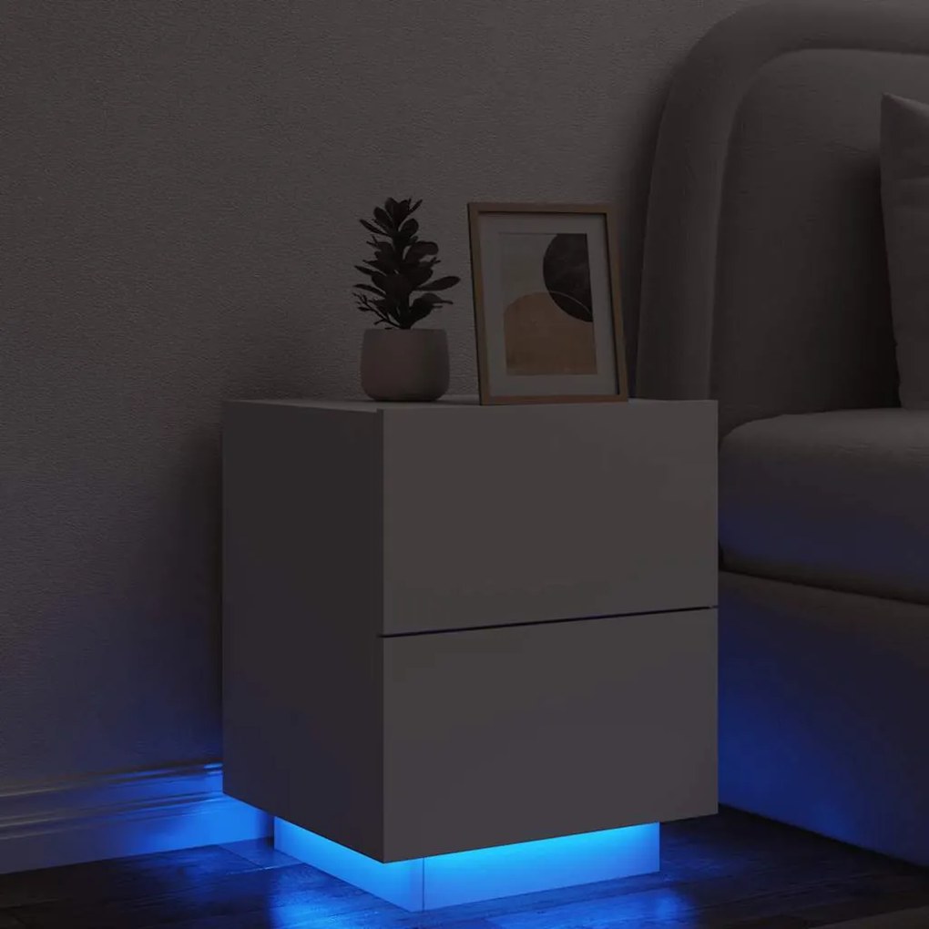 836735 vidaXL Нощно шкафче с LED осветление, бяло, инженерно дърво