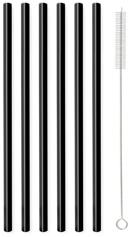 Комплект от 6 черни стъклени сламки за пиене с дължина 20 cm - Vialli Design