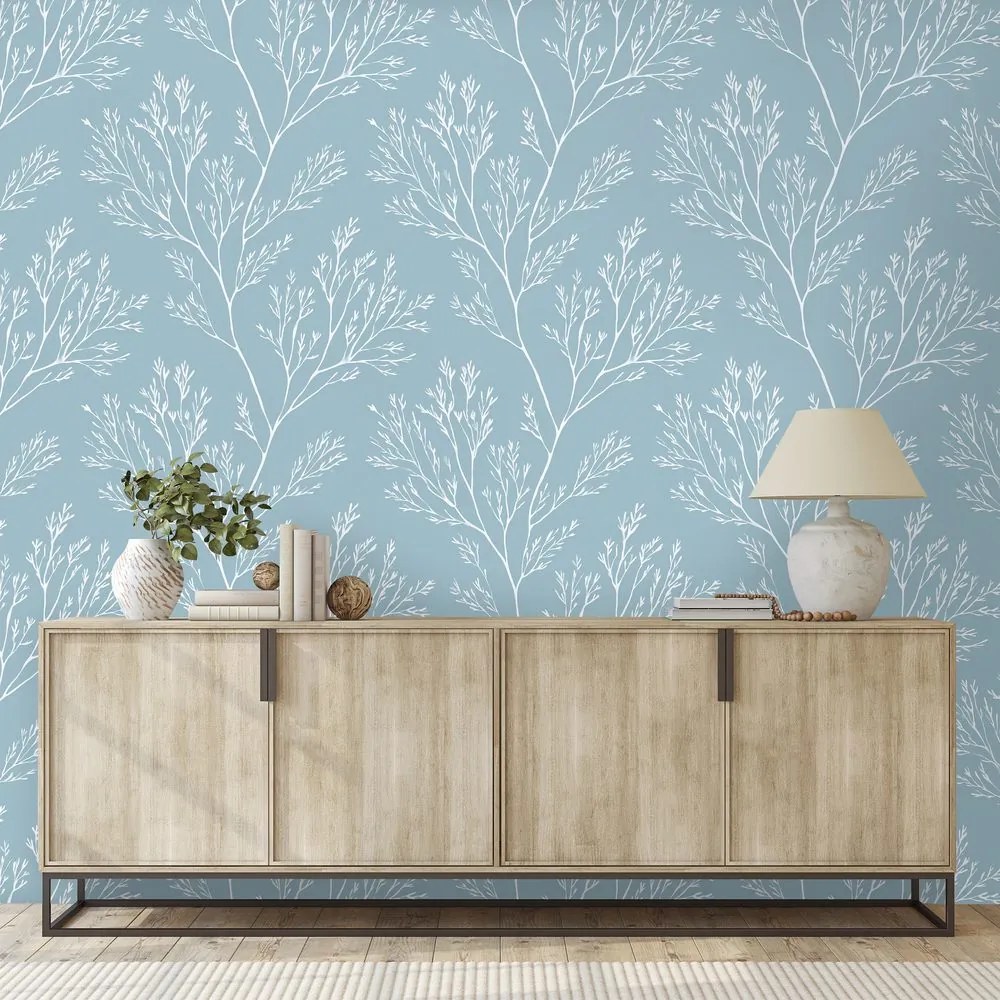 Фототапет – Бели клонки на син фон