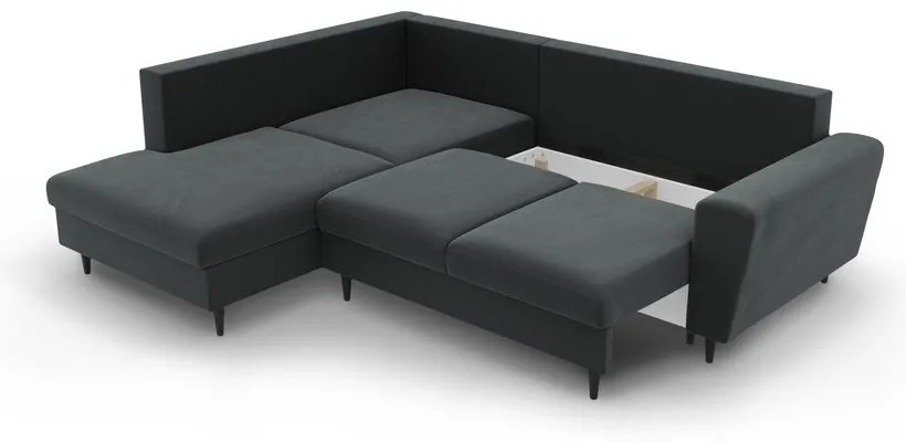 Тъмносив кадифен разтегателен ъглов диван с място за съхранение (ляв ъгъл/L форма) Kyoto – Cosmopolitan Design