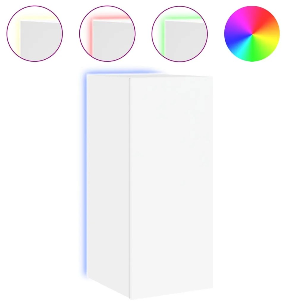 837232 vidaXL Стенен ТВ шкаф с LED осветление, бял, 30,5x35x70 см