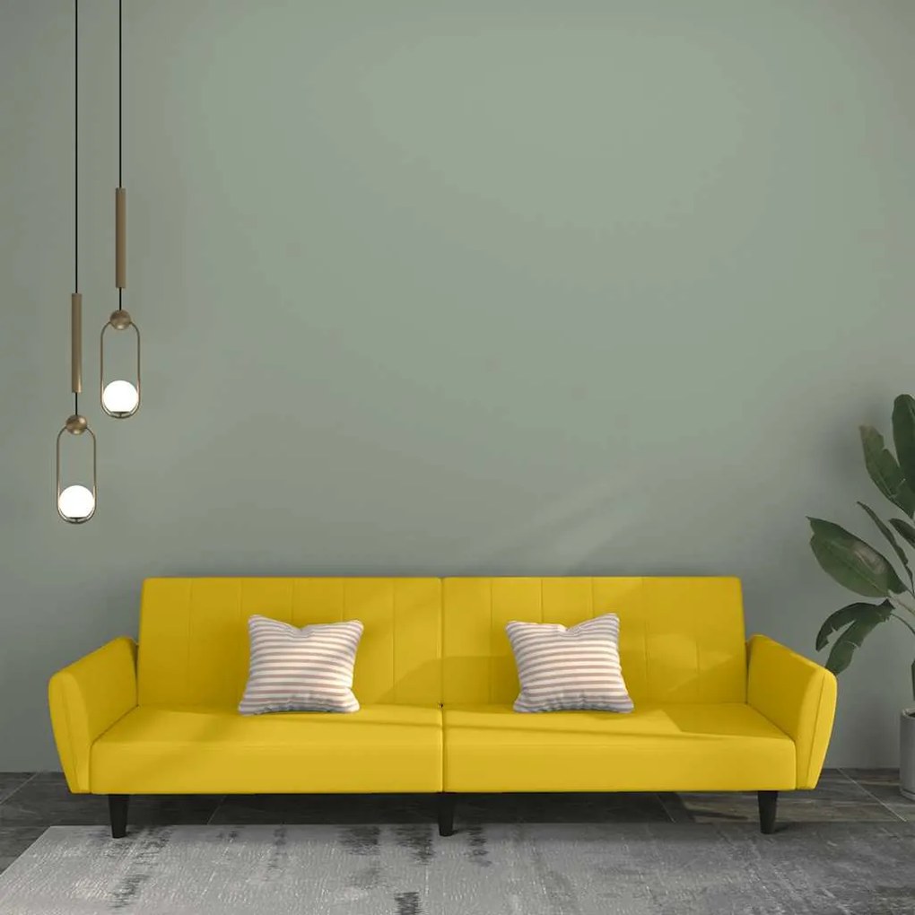 375864 vidaXL 2-местно разтегателно канапе, жълто, кадифе