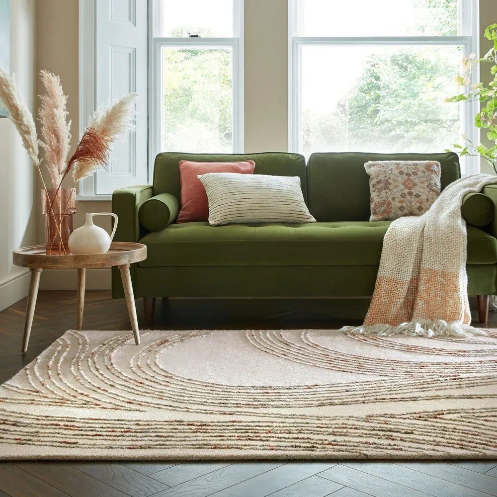 Оранжев/кремав вълнен килим 120x170 cm Abstract Swirl – Flair Rugs