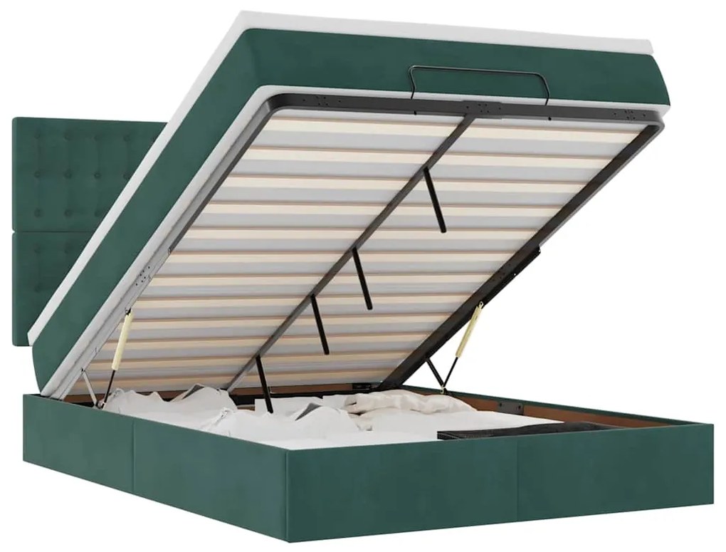 3314465 vidaXL Османска легло с матраци и LED, тъмнозелено, 140x190 см, кадифе