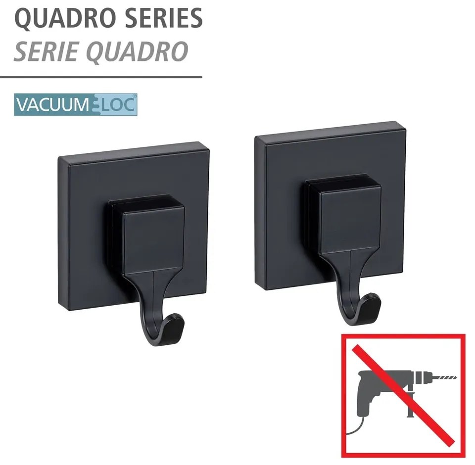 Черни самозалепващи пластмасови куки в комплект от 2 бр. Quadro – Wenko
