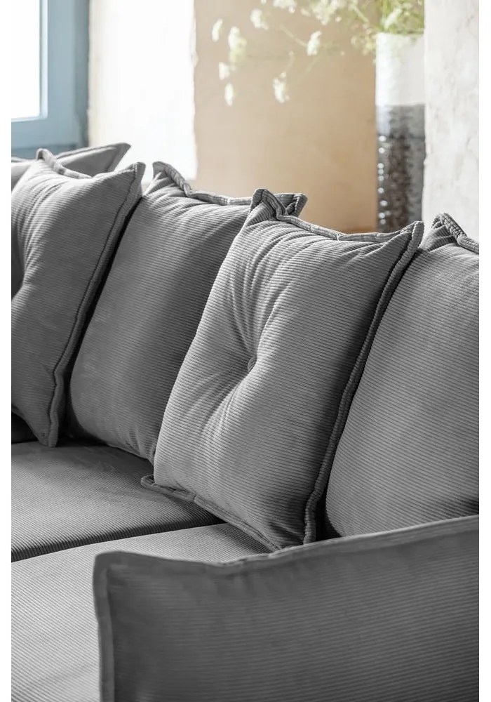 Ъглов разтегателен диван от сив велур (ляв ъгъл/"U") Lazy Lukka - Miuform