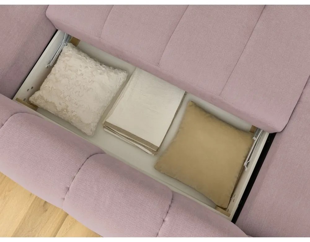 Розов сгъваем/с място за съхранение ъглов диван (десен ъгъл/U форма) Fuji – Bobochic Paris