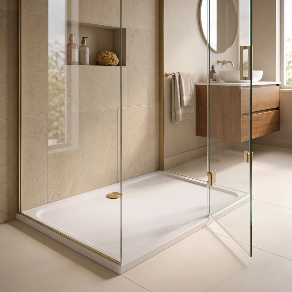 Корито за душ кабина-акрилно Rea Belmond White 90x120 Brush Gold