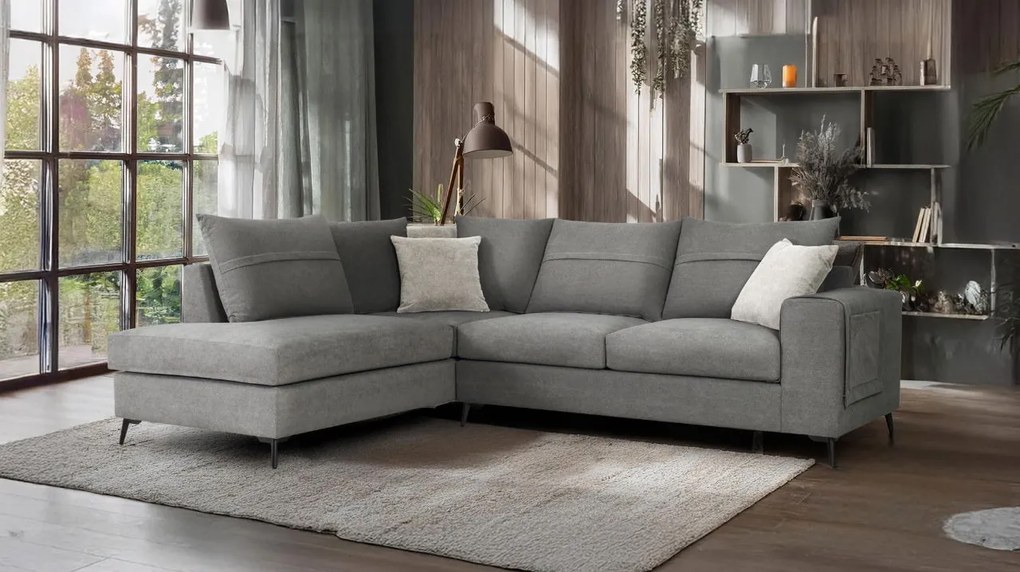 Ъглов диван Hannah-Бежово-Ляво