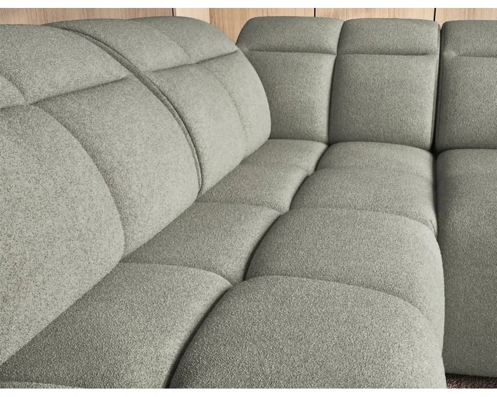 Сиво-зелен сгъваем/с място за съхранение ъглов диван от прежда с примки от букле (ляв ъгъл/L форма) Falconn – ELTAP