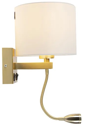 Стенна лампа златиста USB с бял абажур - Brescia Combi