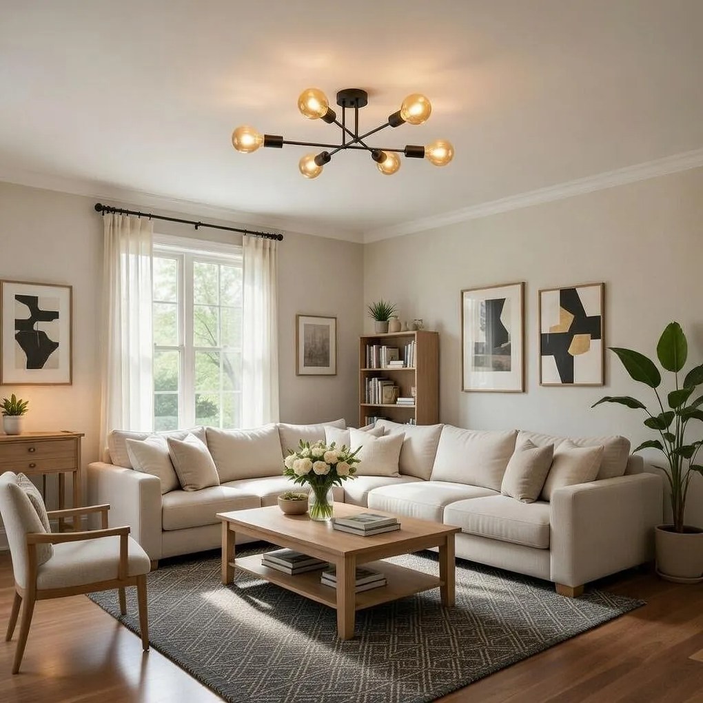 Плафон КОМПАС, черен, 6xE27